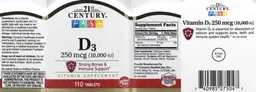 Label for D3 250 mcg (10,000 IU)