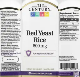 Label for Red Yeast Rice 600 mg