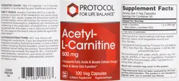 Label for Acetyl-L-Carnitine 500 mg