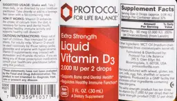 Label for Extra Strength Liquid Vitamin D3