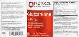 Label for Glutathione 500 mg