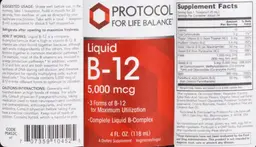 Label for Liquid B-12 5,000 mcg
