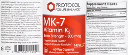 Label for MK-7 Vitamin K2 300 mcg