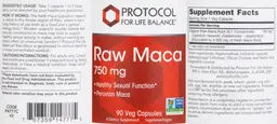 Label for Raw Maca 750 mg