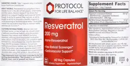 Label for Resveratrol 200 mg