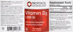 Label for Vitamin D3 1,000 IU