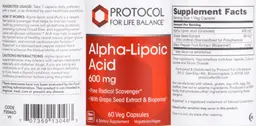 Label for Alpha-Lipoic Acid 600 mg