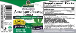 Label for American Ginseng Extract 2,000 mg Alcohol-Free