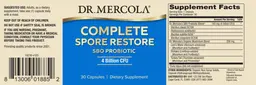 Label for Complete Spore Restore SBO Probiotic 4 Billion CFU