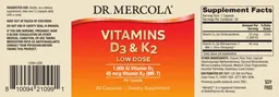 Label for Vitamins D3 1,000 IU & K2 45 mcg Low Dose