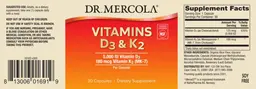Label for Vitamins D3 5,000 IU & K2 (MK-7) 180 mcg