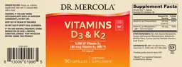 Label for Vitamins D3 5,000 IU & K2 180 mcg