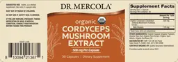 Label for Organic Cordyceps Mushroom Extract 500 mg