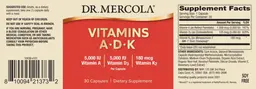 Label for Vitamins A 5,000 IU D3 5,000 IU K2 180 mcg