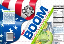 Label for Red White & Boom Energy Drink Alpine Pew Pew