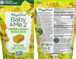 Label for Baby & Me Morning Sickness Nausea Relief Soft Chews Honey Lemon Ginger