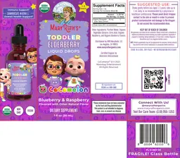Label for CoComelon Toddler Elderberry Liquid Drops Blueberry & Raspberry