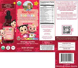 Label for CoComelon Toddler Multivitamin Liquid Drops Orange Vanilla