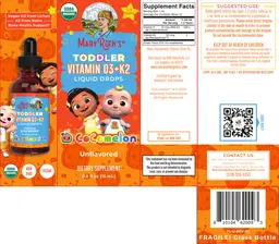 Label for CoComelon Toddler Vitamin D3+K2 Liquid Drops Unflavored