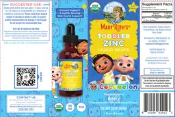 Label for CoComelon Toddler Zinc Liquid Drops Berry
