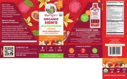 Label for Organic Men's Multivitamin Liposomal Vanilla Peach Flavored