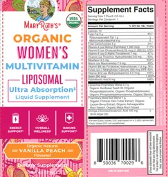 Label for Organic Women's Multivitamin Liposomal Vanilla Peach