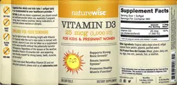 Label for Vitamin D3 25 mcg (1,000 IU)