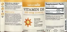 Label for Vitamin D3 125 mcg (5,000 IU)