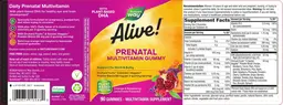 Label for Alive! Prenatal Multivitamin Gummy