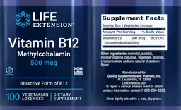 Label for Vitamin B12 Methylcobalamin 500 mcg