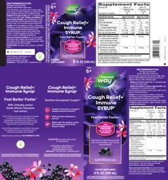 Label for Sambucus Cough Relief+ Immune Syrup