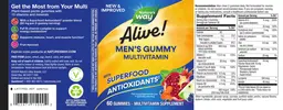 Label for Alive! Men's Gummy Multivitamin Fruit Flavored