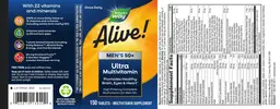 Label for Alive! Men's 50+ Ultra Multivitamin