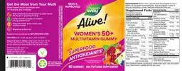 Label for Alive! Women's 50+ Multivitamin Gummy Mixed Berry Flavored