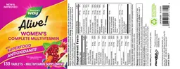 Label for Alive! Women's Complete Multivitamin