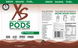 Label for 100% Whey Isolate Quick Dissolving Pods Chocolate