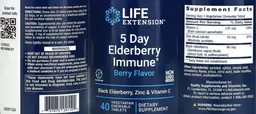 Label for 5 Day Elderberry Immune Berry Flavor