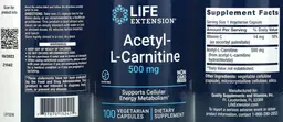 Label for Acetyl-L-Carnitine 500 mg