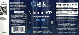 Label for Vitamin B12 Methylcobalamin 500 mcg