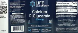 Label for Calcium D-Glucarate 200 mg