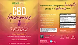 Label for CBD Gummies 750 mg Tropical Burst