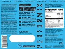 Label for Supercharged Preworkout Blue Raspberry