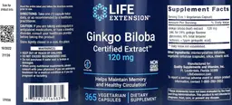 Label for Ginkgo Biloba Certified Extract 120 mg