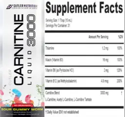 Label for Carnitine Liquid 3000 Sour Gummy Worm