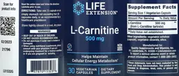 Label for L-Carnitine 500 mg