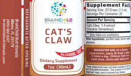 Label for Cat's Claw Alcohol Free