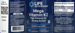 Label for Mega Vitamin K2 45,000 mcg