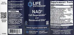 Label for NAD+ Cell Regenerator and Resveratrol Elite