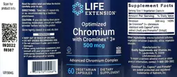 Label for Optimized Chromium with Crominex 3+ 500 mcg