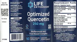 Label for Optimized Quercetin 250 mg